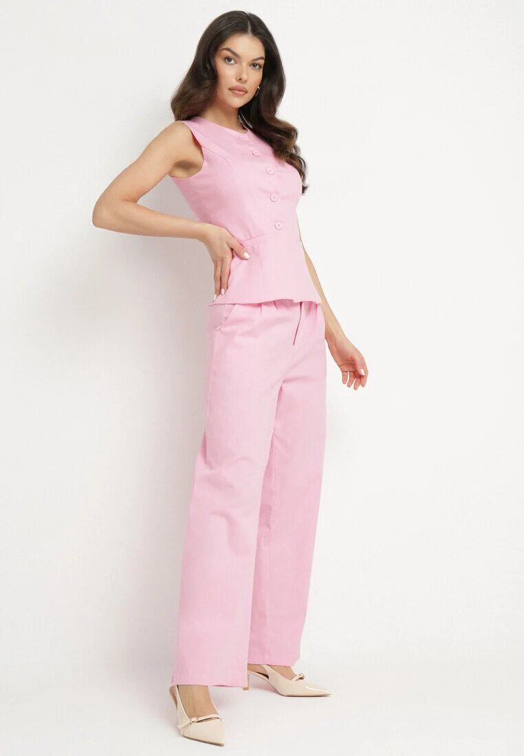 retro & icone Pantaloni roz din bumbac cu croială largă cu talie înaltă și elastic în talie Nalirna