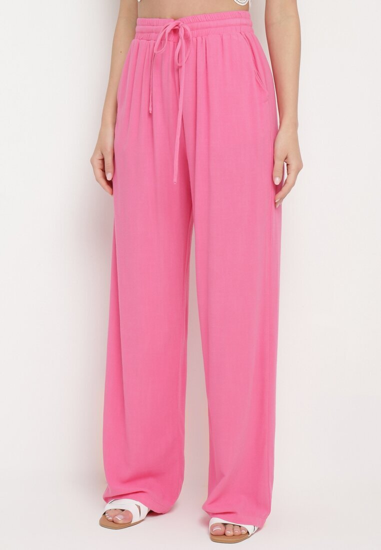 retro & icone Pantaloni Roz închis din vâscoză și in cu picioare largi Almaris