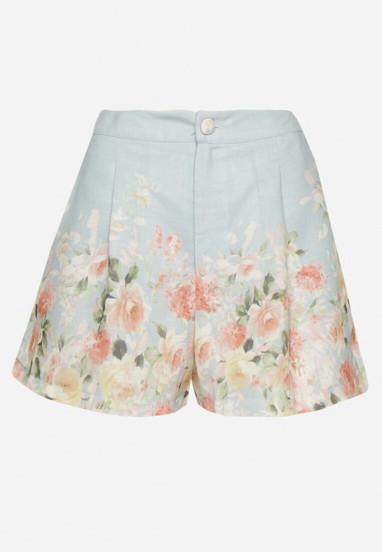 retro & icone Pantaloni scurți Albaștri cu Talie Înaltă cu Imprimeu Floral Nemolla