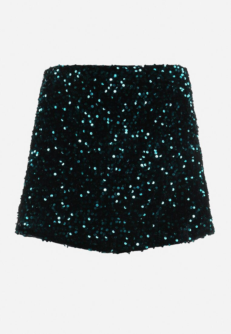 retro & icone Pantaloni scurți Verzi cu Pliu Decorați cu Paiete Nirvanya