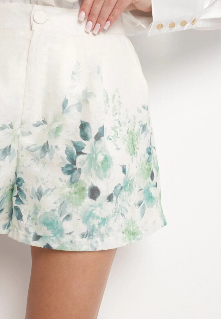 retro & icone Pantaloni scurți verzi cu Talie Înaltă cu Imprimeu Floral Nemolla