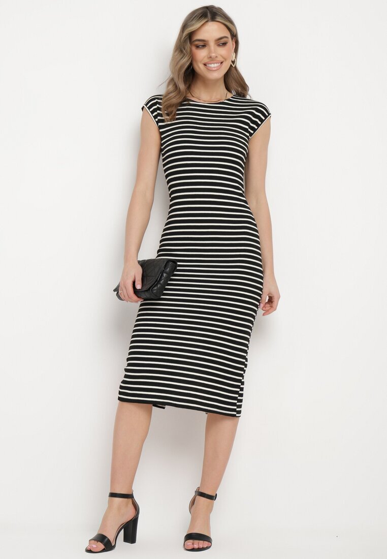 retro & icone Rochie alb-negru mulată fără mâneci cu fante Vielara