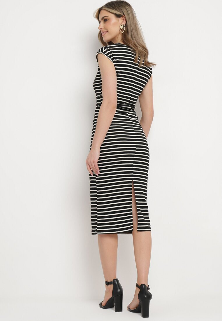 retro & icone Rochie alb-negru mulată fără mâneci cu fante Vielara