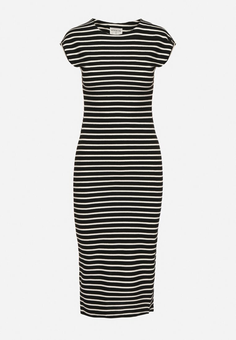 retro & icone Rochie alb-negru mulată fără mâneci cu fante Vielara