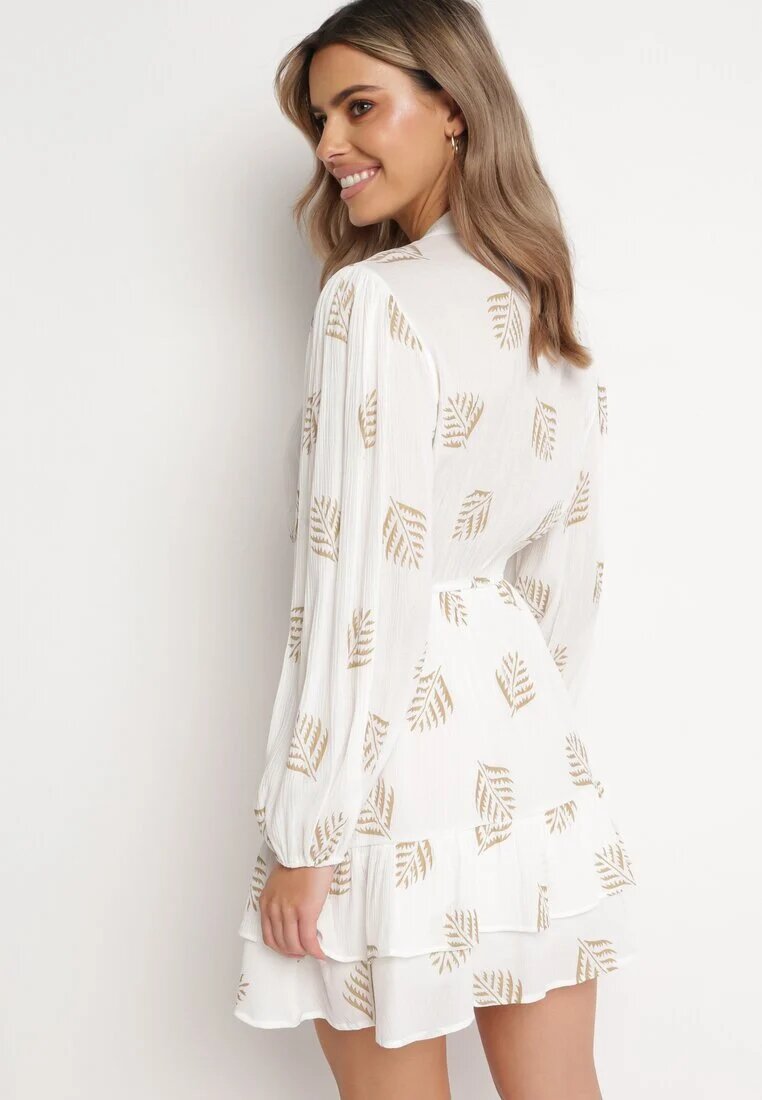 retro & icone Rochie Albă Cloș Mini cu Volan cu Frunze Rianle