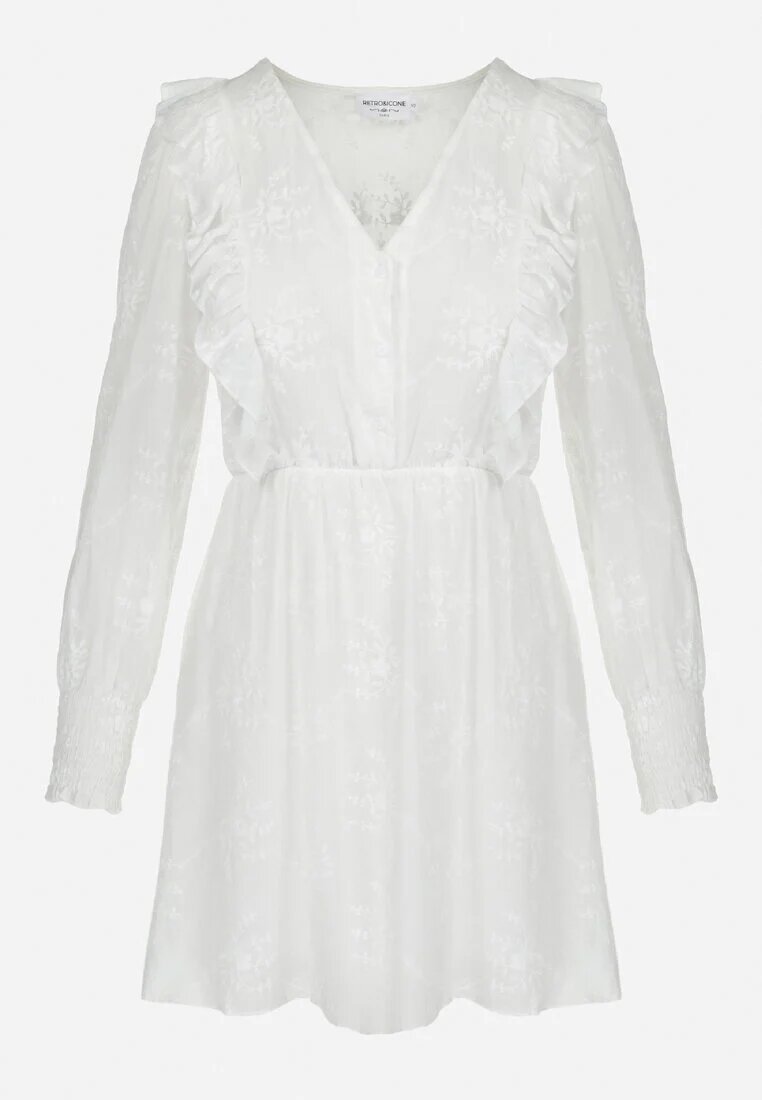 retro & icone Rochie Albă din Țesătură Brodată cu elastic în talie Micromi
