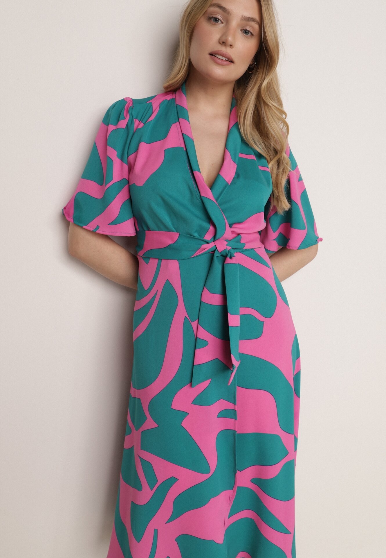 retro & icone Rochie Albastru-roz Petrecută cu Legătură în Talie Raviara