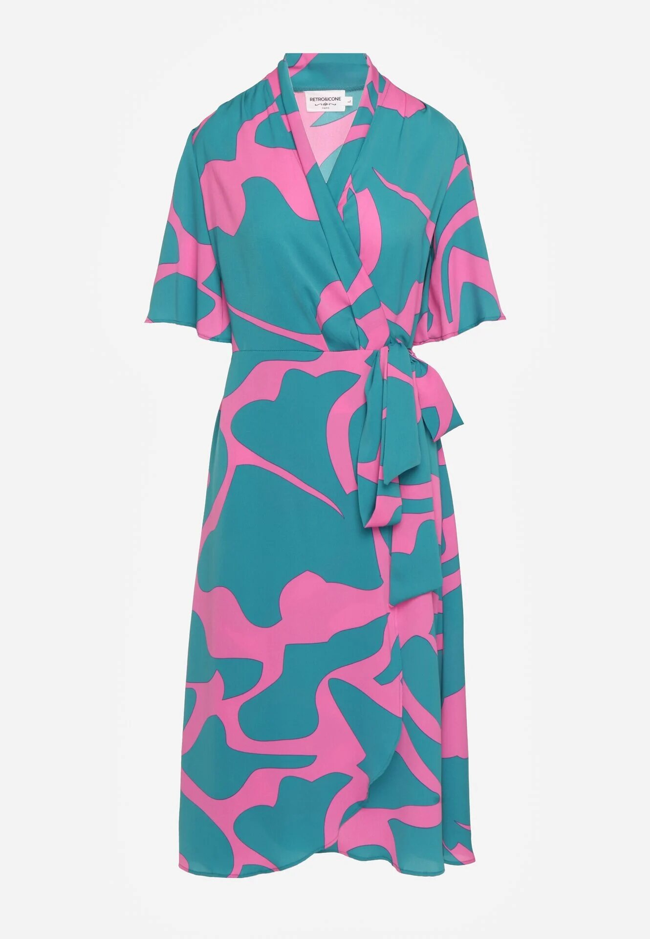 retro & icone Rochie Albastru-roz Petrecută cu Legătură în Talie Raviara