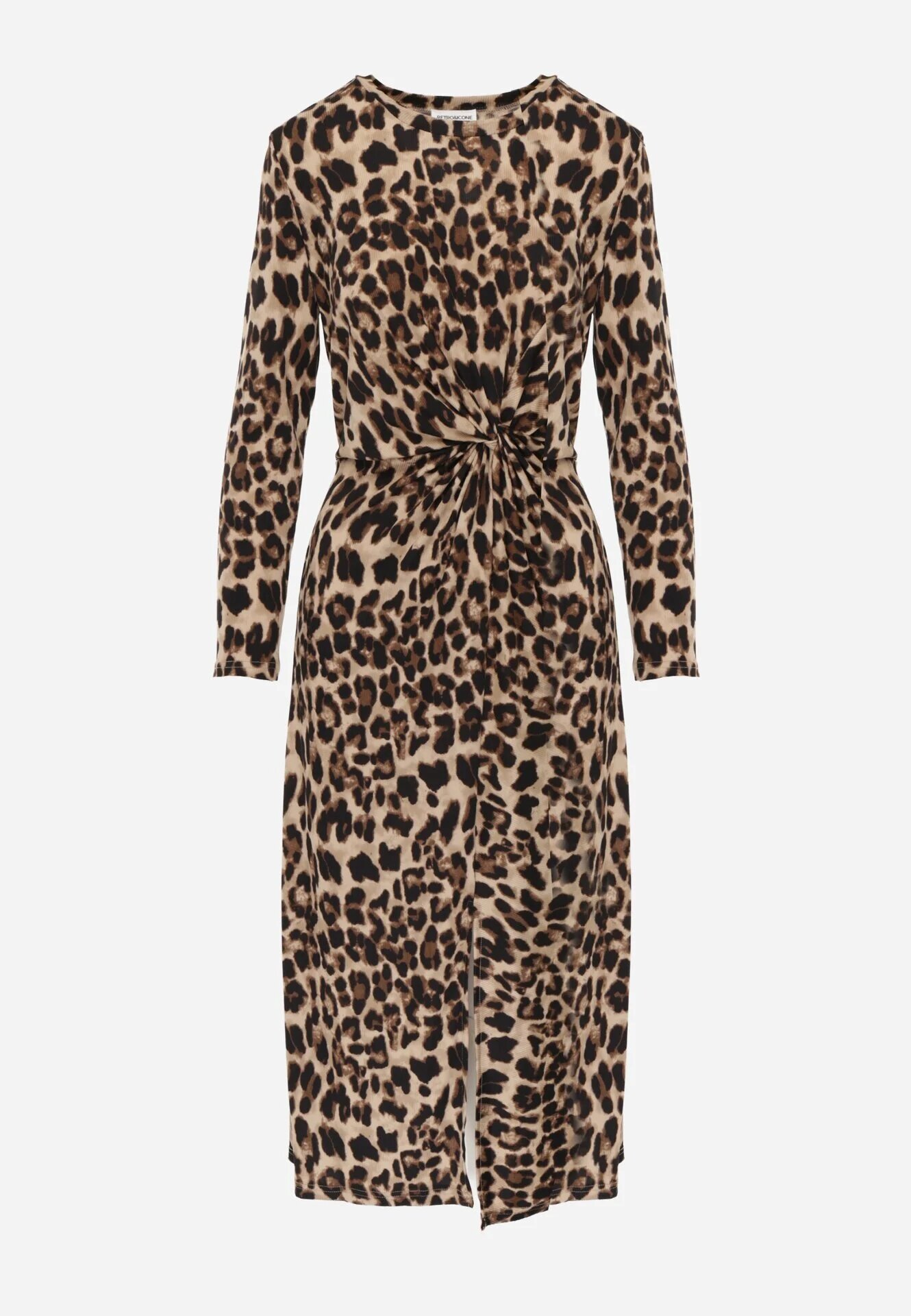 retro & icone Rochie Bej închis cu imprimeu leopard cu nod decorativ și despicătură Salanthia