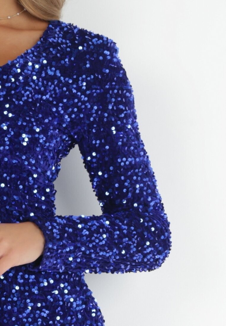 retro & icone Rochie Bleumarin cu Paiete și Decupaj Glykera