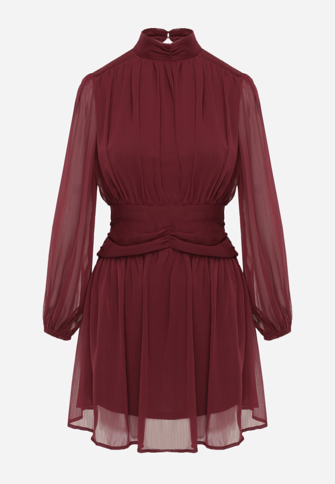 retro & icone Rochie Bordo Cloș cu guler înalt cu încrețituri și umeri transparenți Belabria