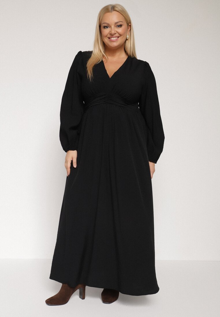 retro & icone Rochie Cloche Neagră cu Încrețituri și Elastic în Talie Fedorna