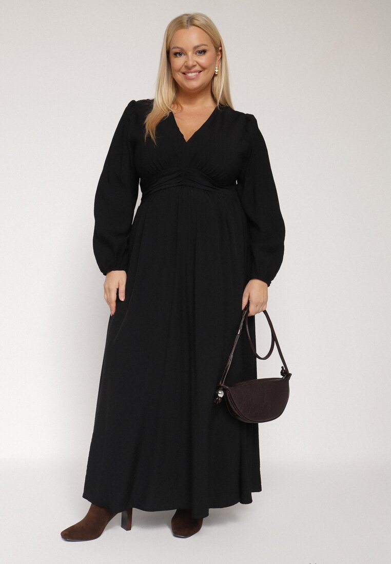 retro & icone Rochie Cloche Neagră cu Încrețituri și Elastic în Talie Fedorna