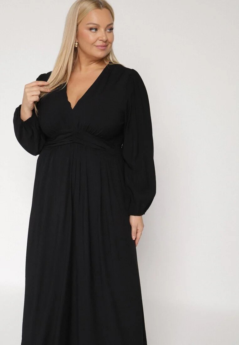 retro & icone Rochie Cloche Neagră cu Încrețituri și Elastic în Talie Fedorna