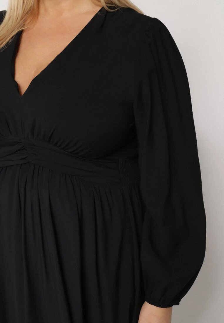 retro & icone Rochie Cloche Neagră cu Încrețituri și Elastic în Talie Fedorna