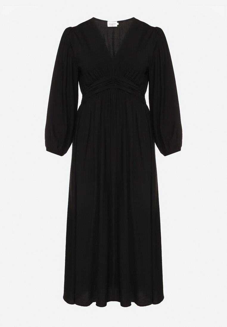 retro & icone Rochie Cloche Neagră cu Încrețituri și Elastic în Talie Fedorna