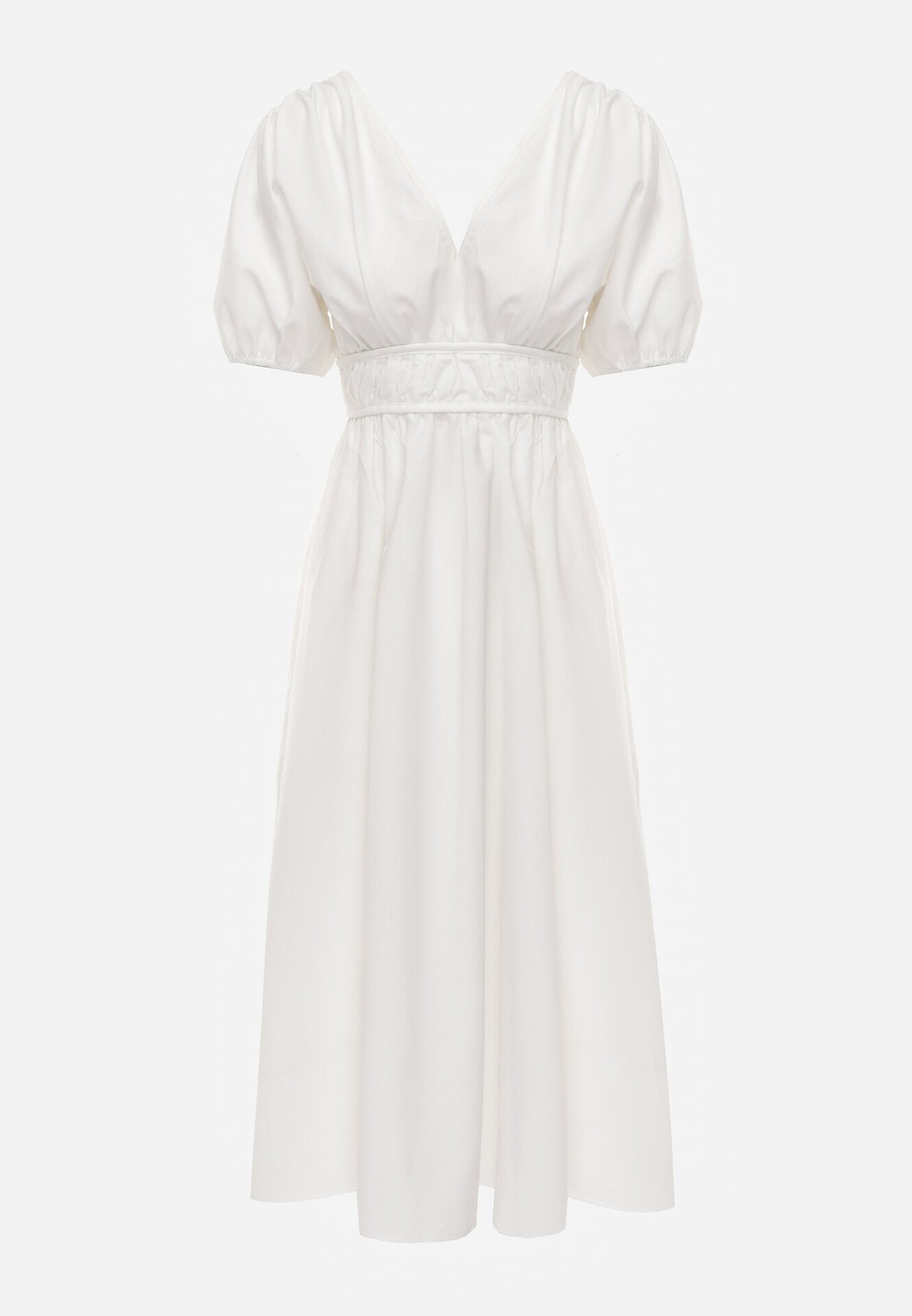 retro & icone Rochie Cloș Albă Midi cu Legătură Decorativă la Spate și Elastic la Talie cu In Senaida