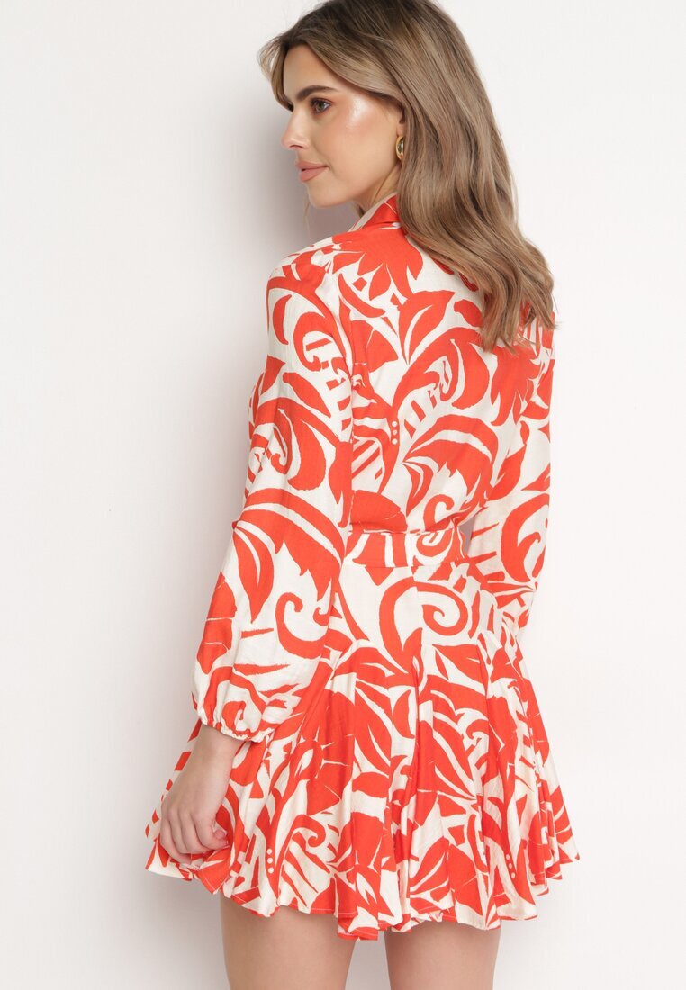 retro & icone Rochie Cloș Mini Portocalie cu Cordon Decorată cu Model Abstract Frelia