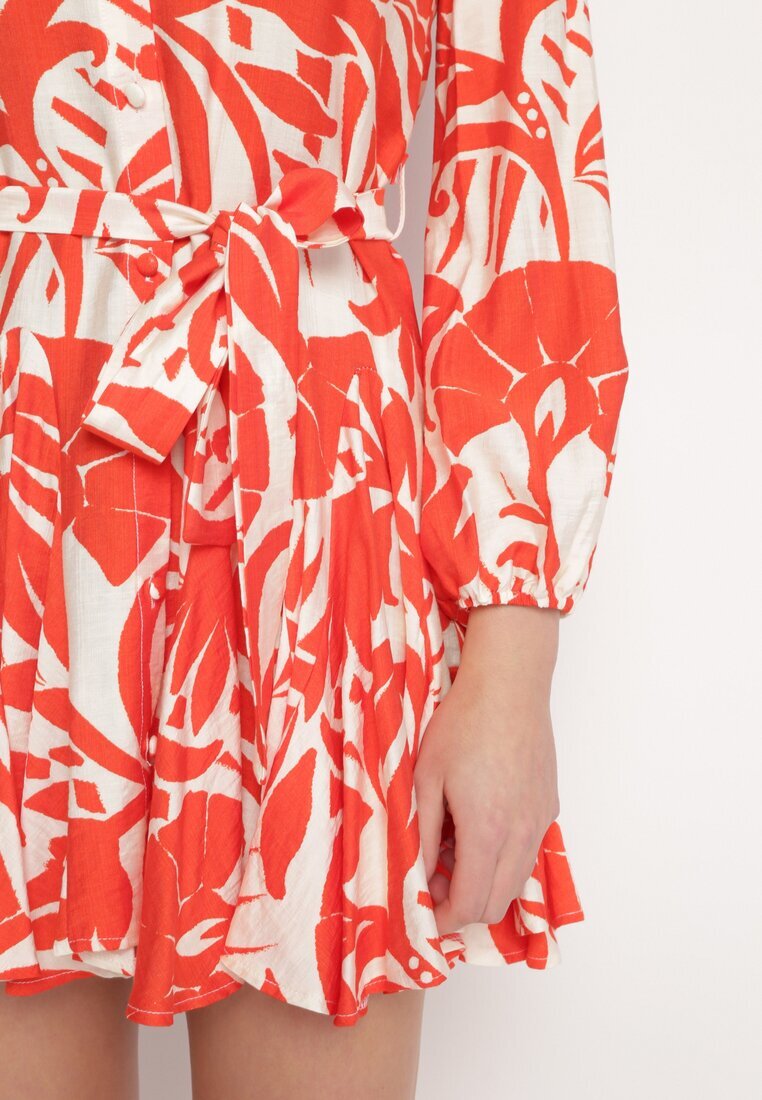 retro & icone Rochie Cloș Mini Portocalie cu Cordon Decorată cu Model Abstract Frelia
