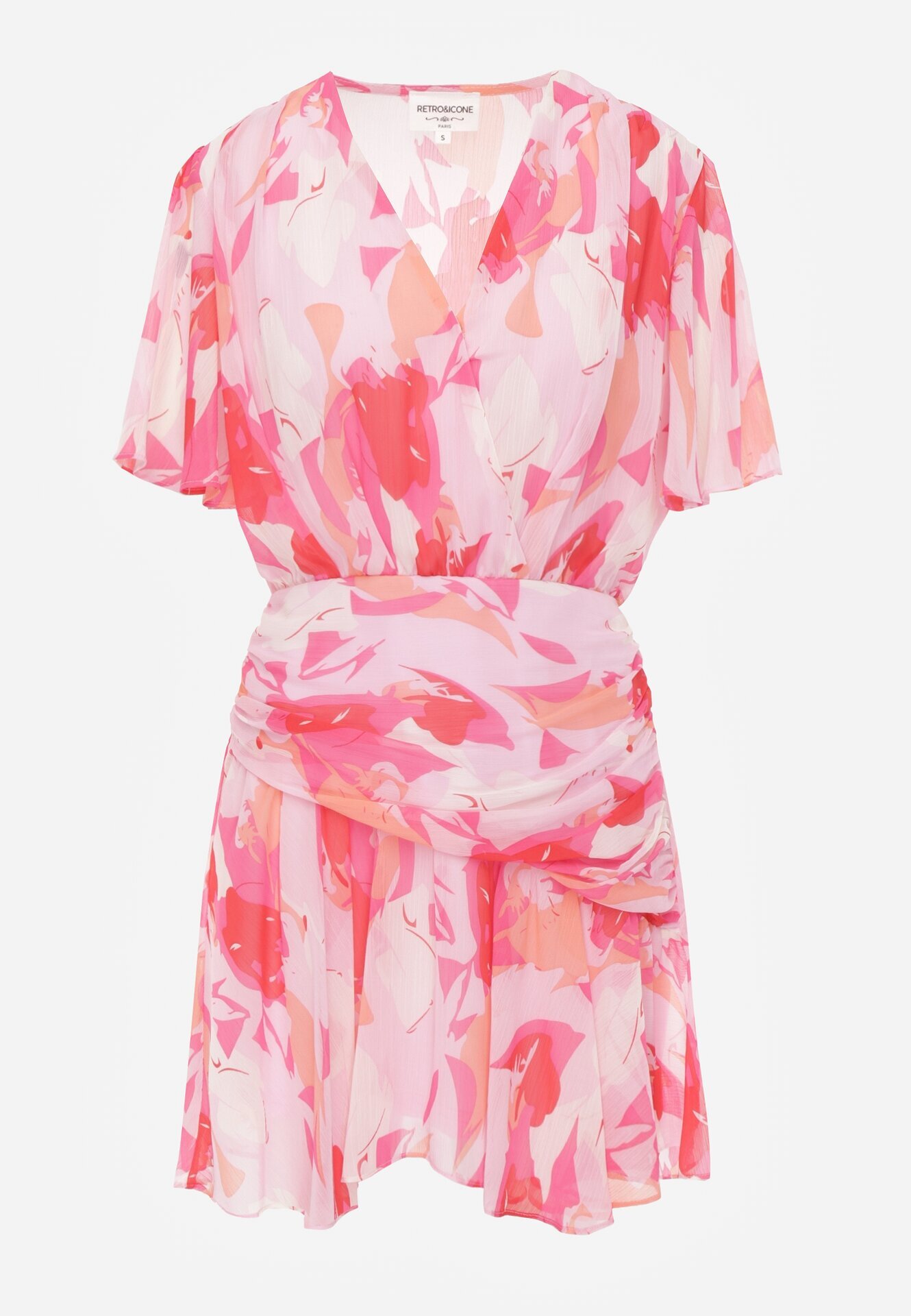 retro & icone Rochie cu elastic în talie decolteu petrecut cu model abstract Moniolea Roz