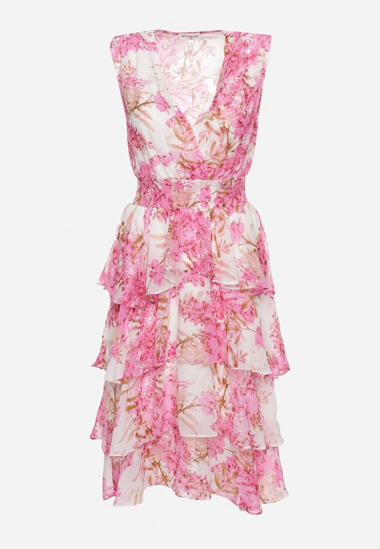 retro & icone Rochie de cocktail Roz cu decolteu petrecut cu elastic în talie împodobită cu volan Cristianna