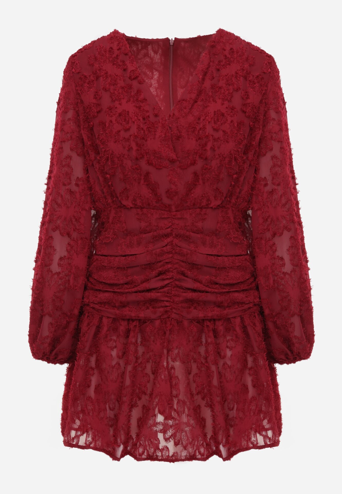 retro & icone Rochie de Dantelă Bordo cu Decolteu Petrecut și Pliuri Labisse