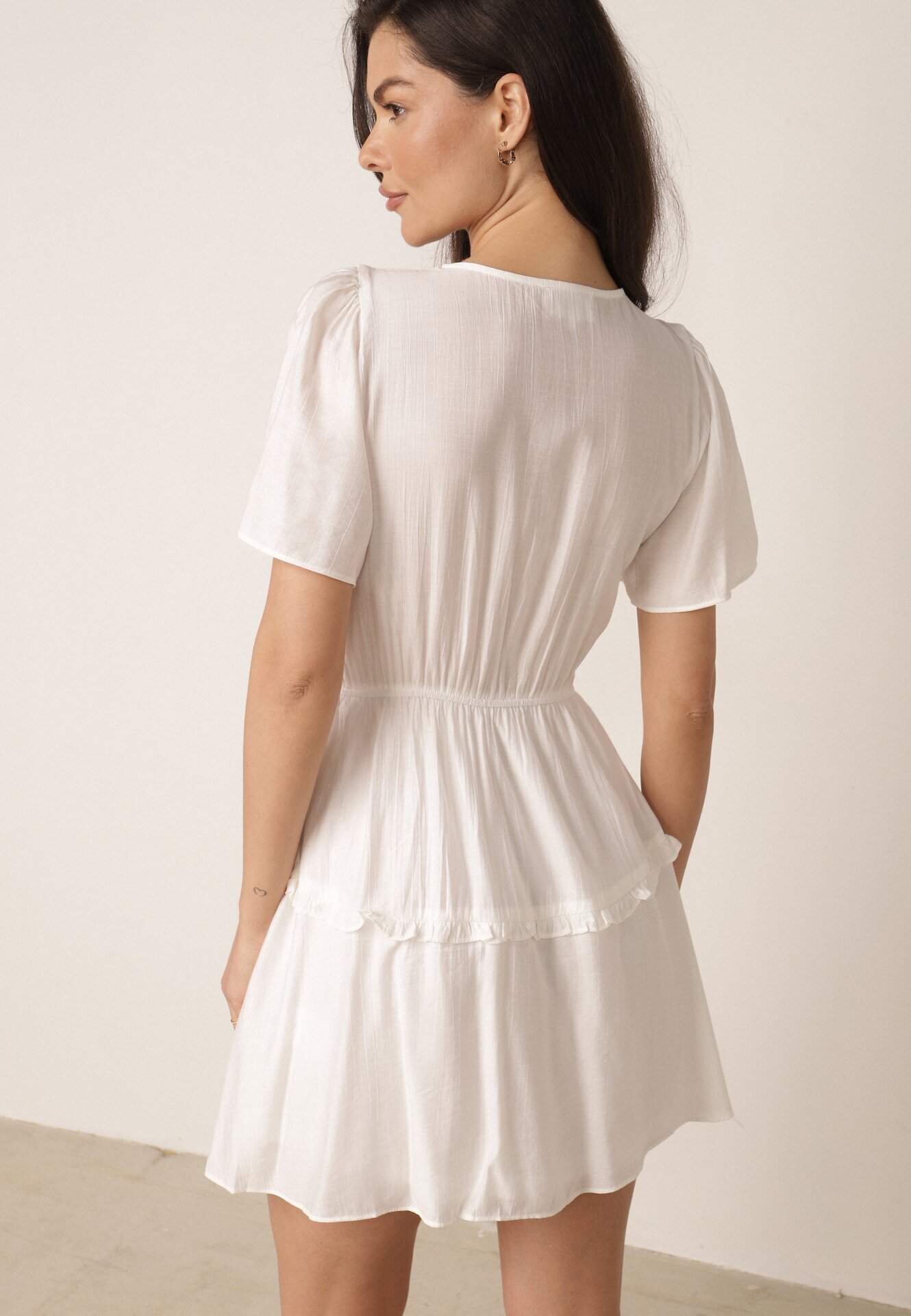 retro & icone Rochie de vară din vâscoză evazată cu talia evidențiată Periore Albă