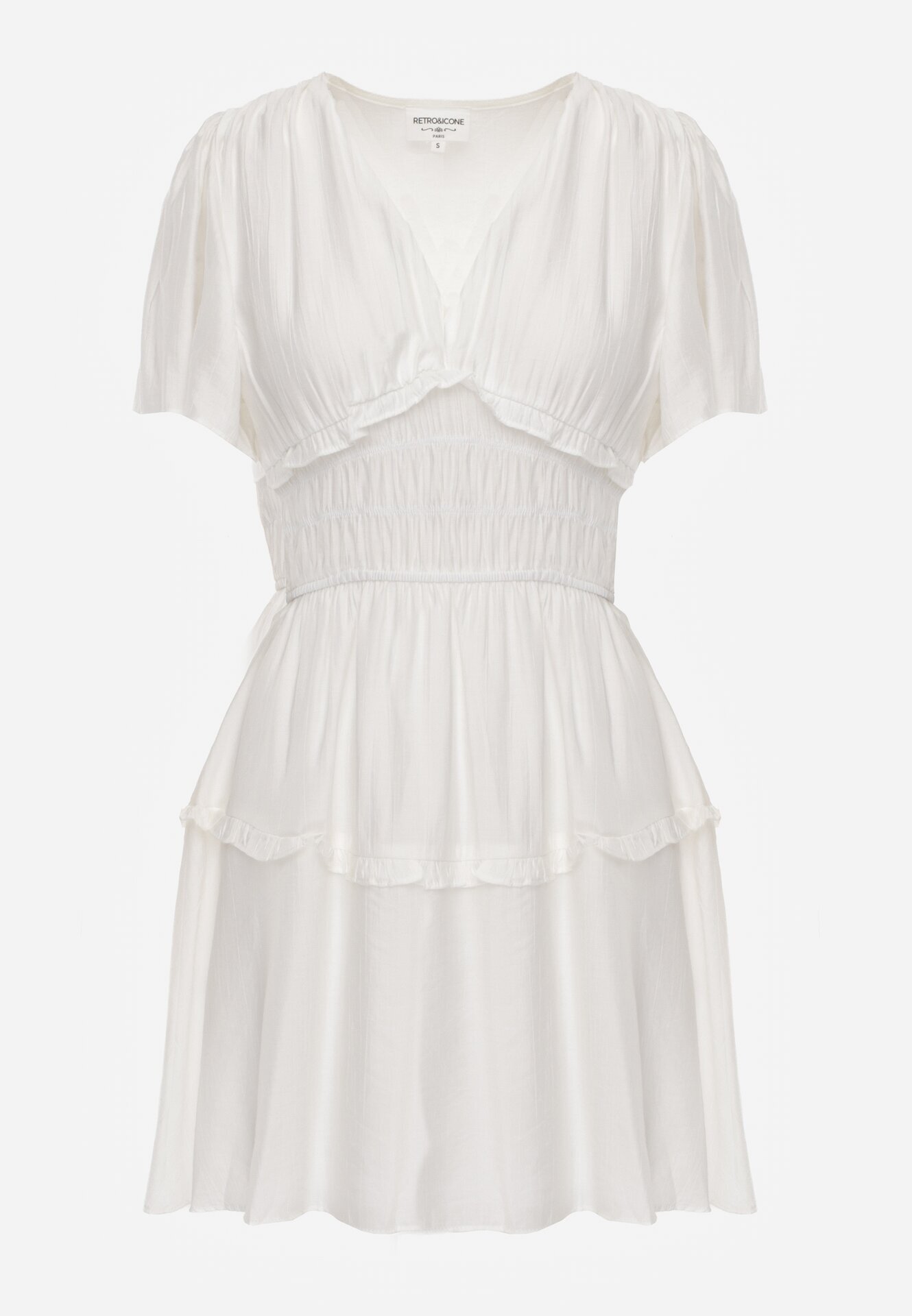retro & icone Rochie de vară din vâscoză evazată cu talia evidențiată Periore Albă