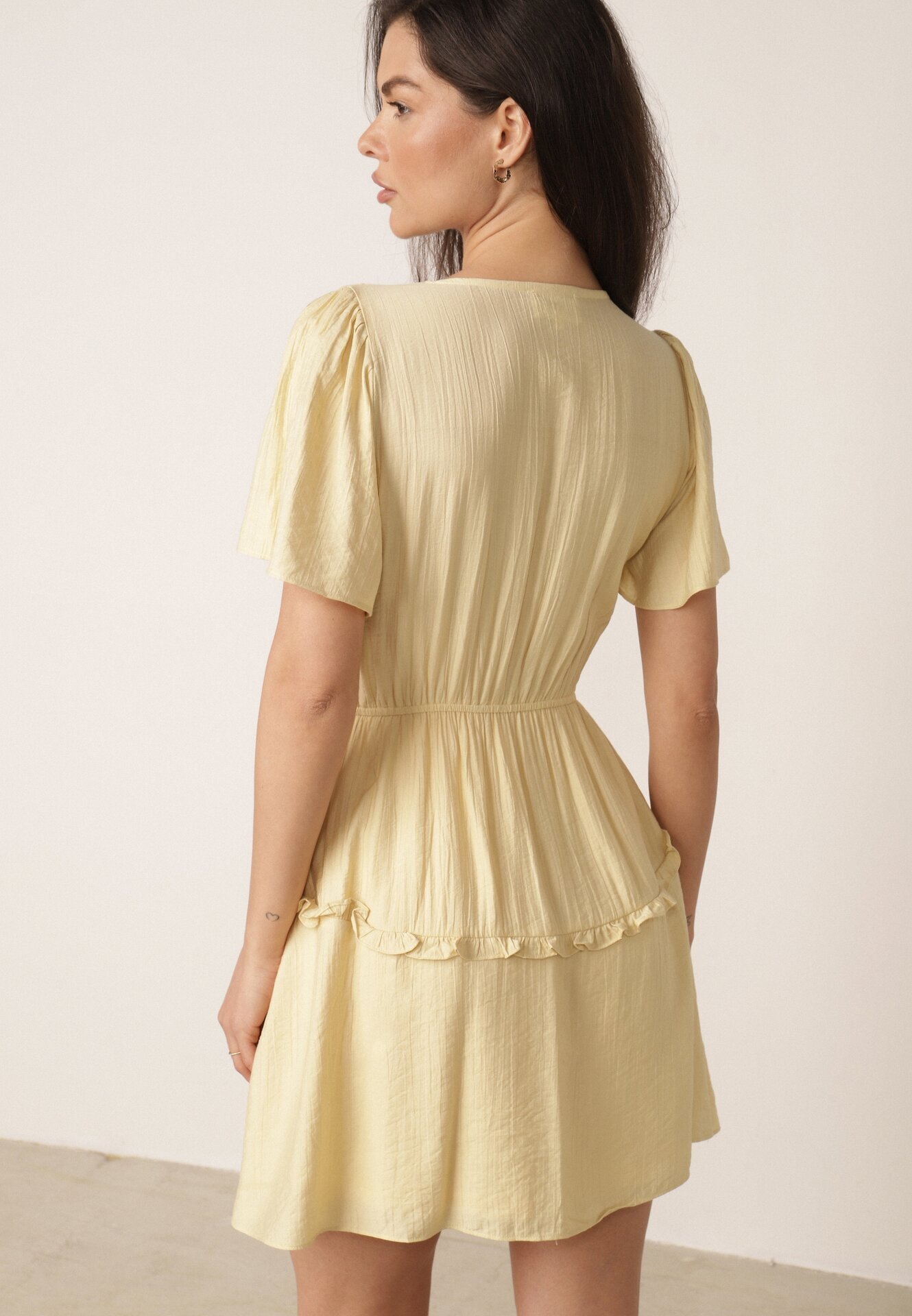 retro & icone Rochie de vară din vâscoză evazată cu talia evidențiată Periore Galbenă