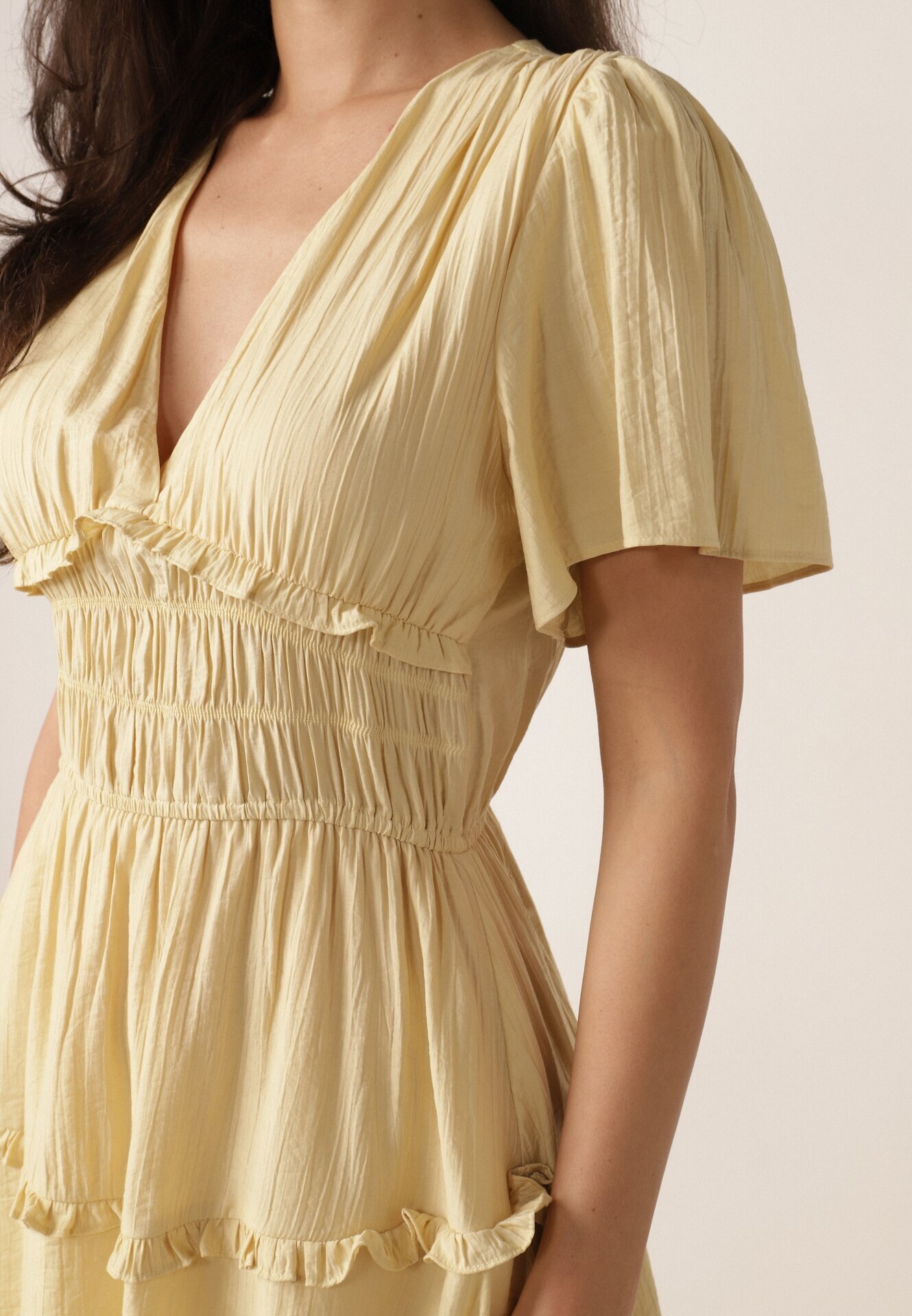 retro & icone Rochie de vară din vâscoză evazată cu talia evidențiată Periore Galbenă