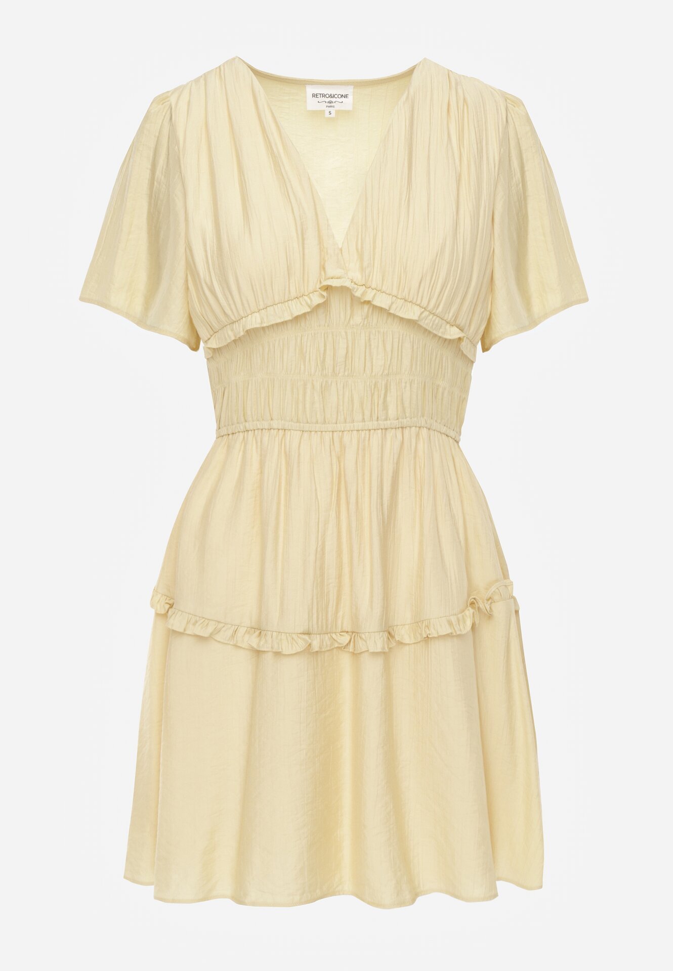 retro & icone Rochie de vară din vâscoză evazată cu talia evidențiată Periore Galbenă