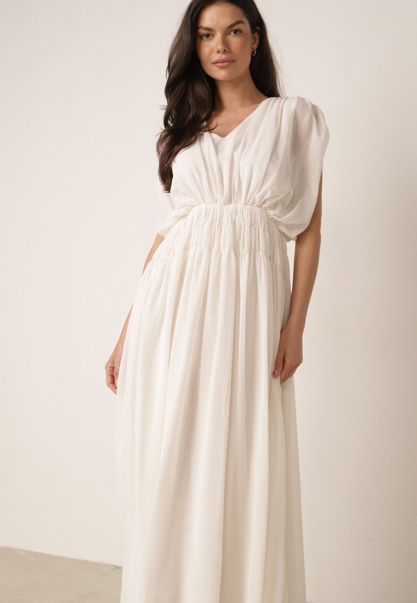 retro & icone Rochie evazată de seară în stil eteric Megania Bej