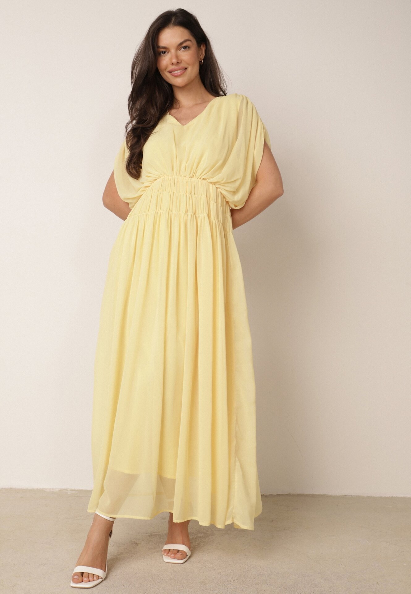 retro & icone Rochie evazată de seară în stil eteric Megania Galbenă