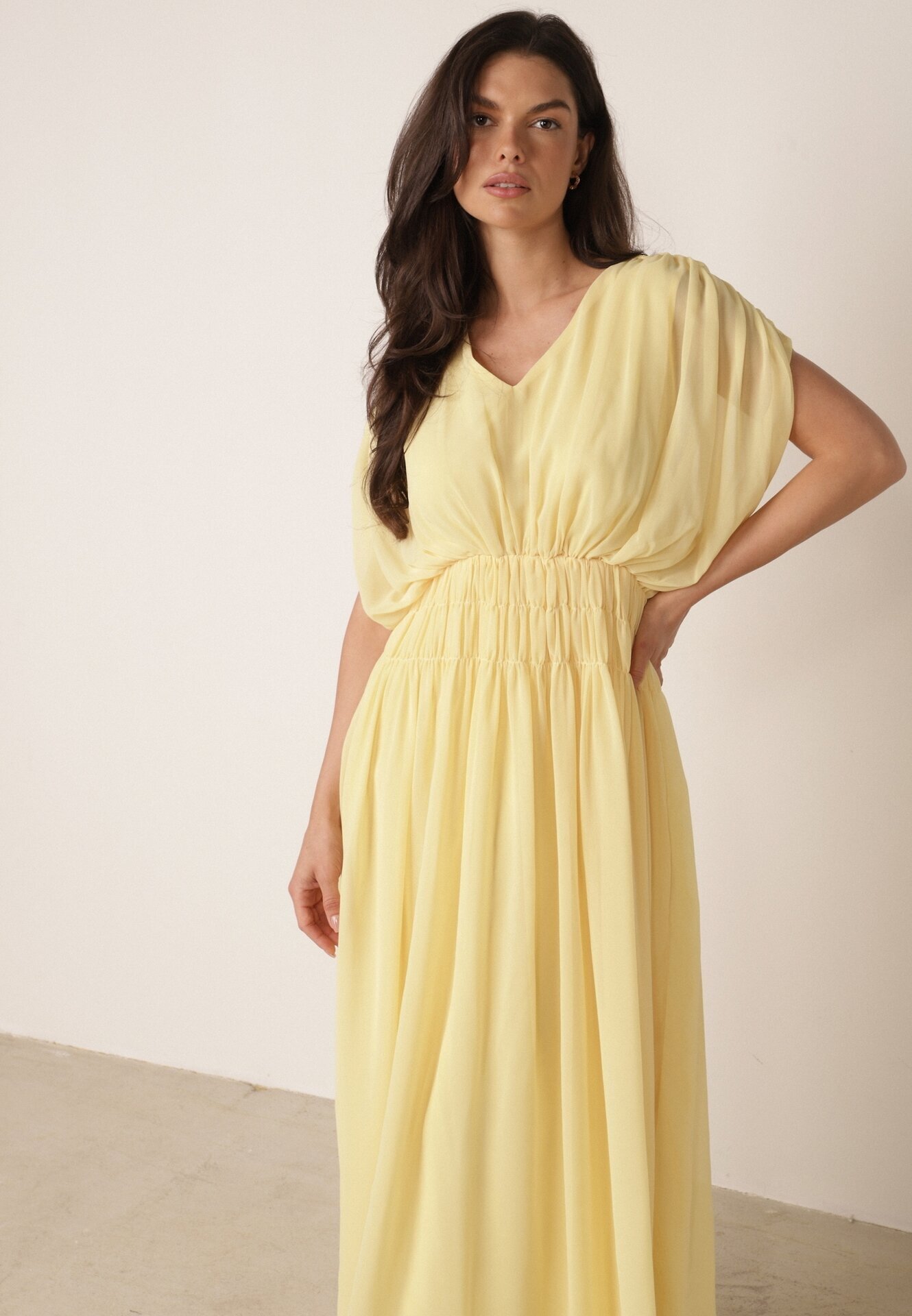 retro & icone Rochie evazată de seară în stil eteric Megania Galbenă