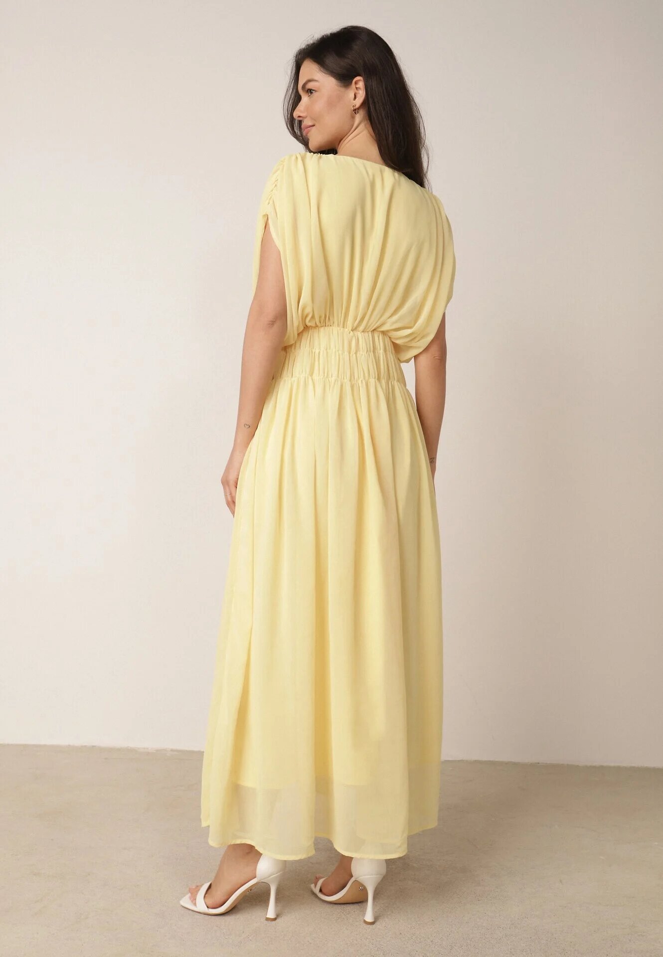 retro & icone Rochie evazată de seară în stil eteric Megania Galbenă