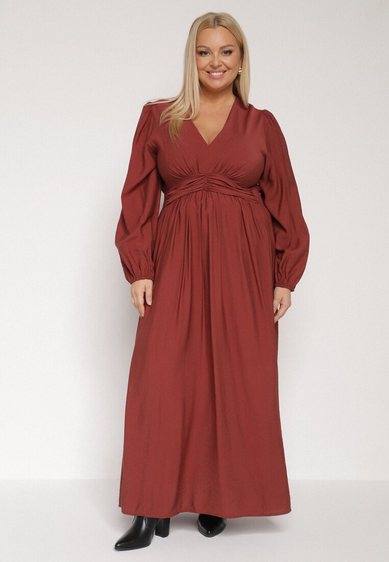retro & icone Rochie Evazată Maro deschis cu Încrețituri și Elastic în Talie Fedorna