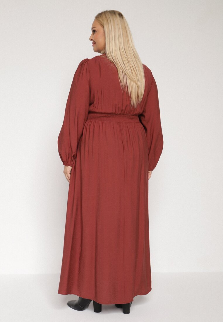 retro & icone Rochie Evazată Maro deschis cu Încrețituri și Elastic în Talie Fedorna