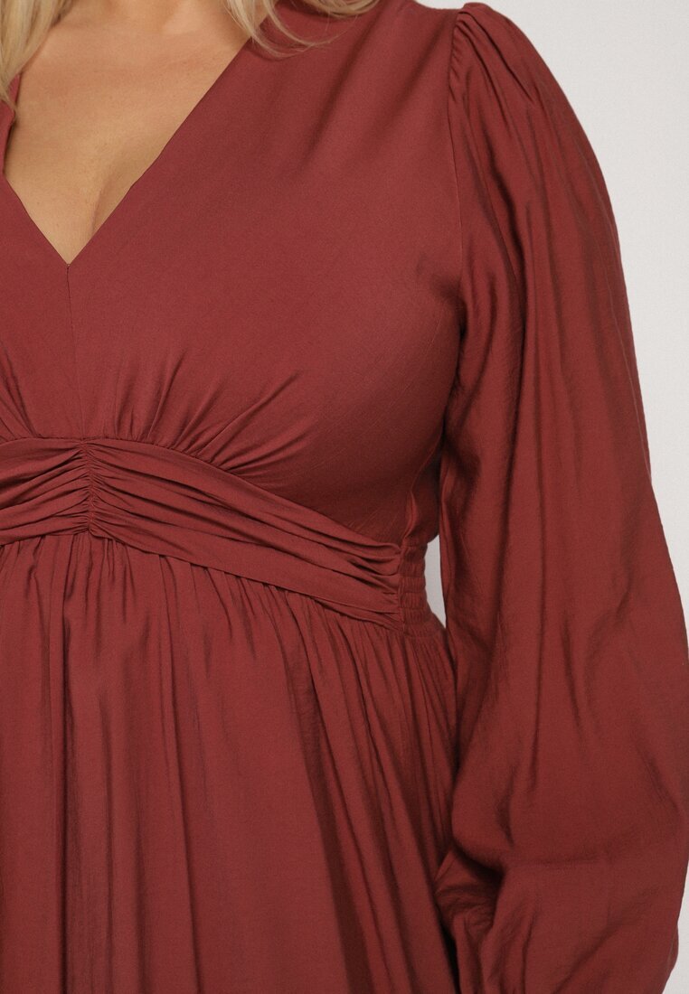 retro & icone Rochie Evazată Maro deschis cu Încrețituri și Elastic în Talie Fedorna