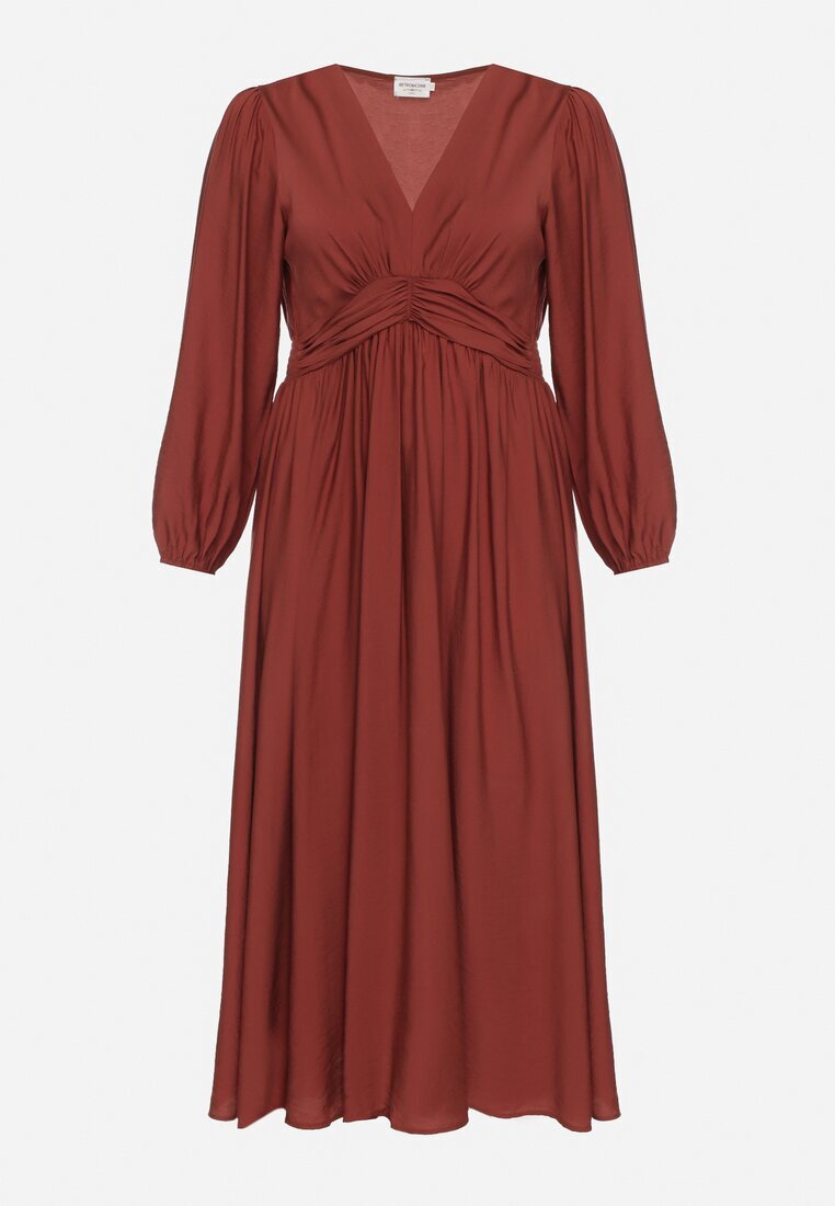 retro & icone Rochie Evazată Maro deschis cu Încrețituri și Elastic în Talie Fedorna