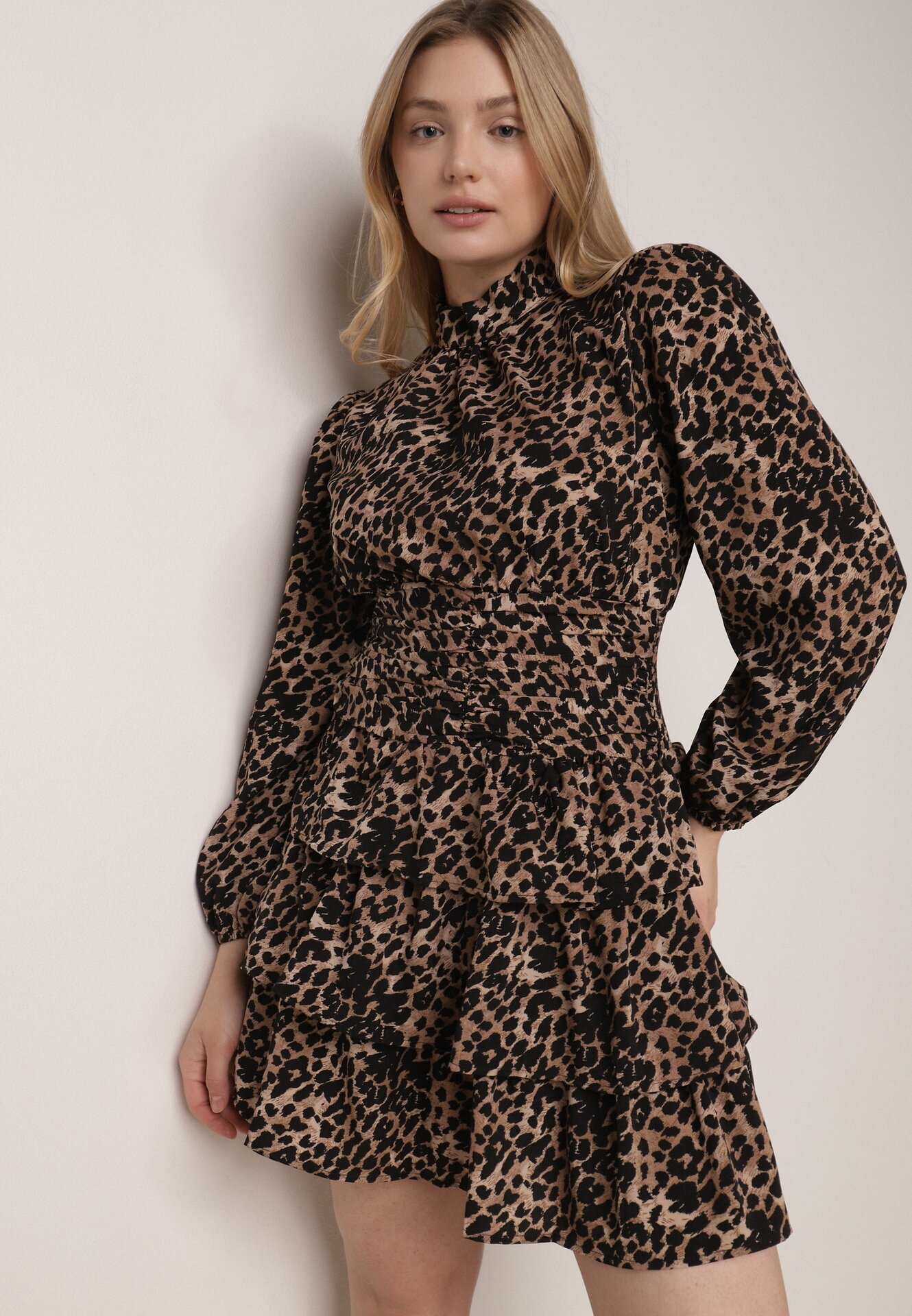 retro & icone Rochie Maro Mini Cloș Cu Pete Decorată Cu Volane Fertta