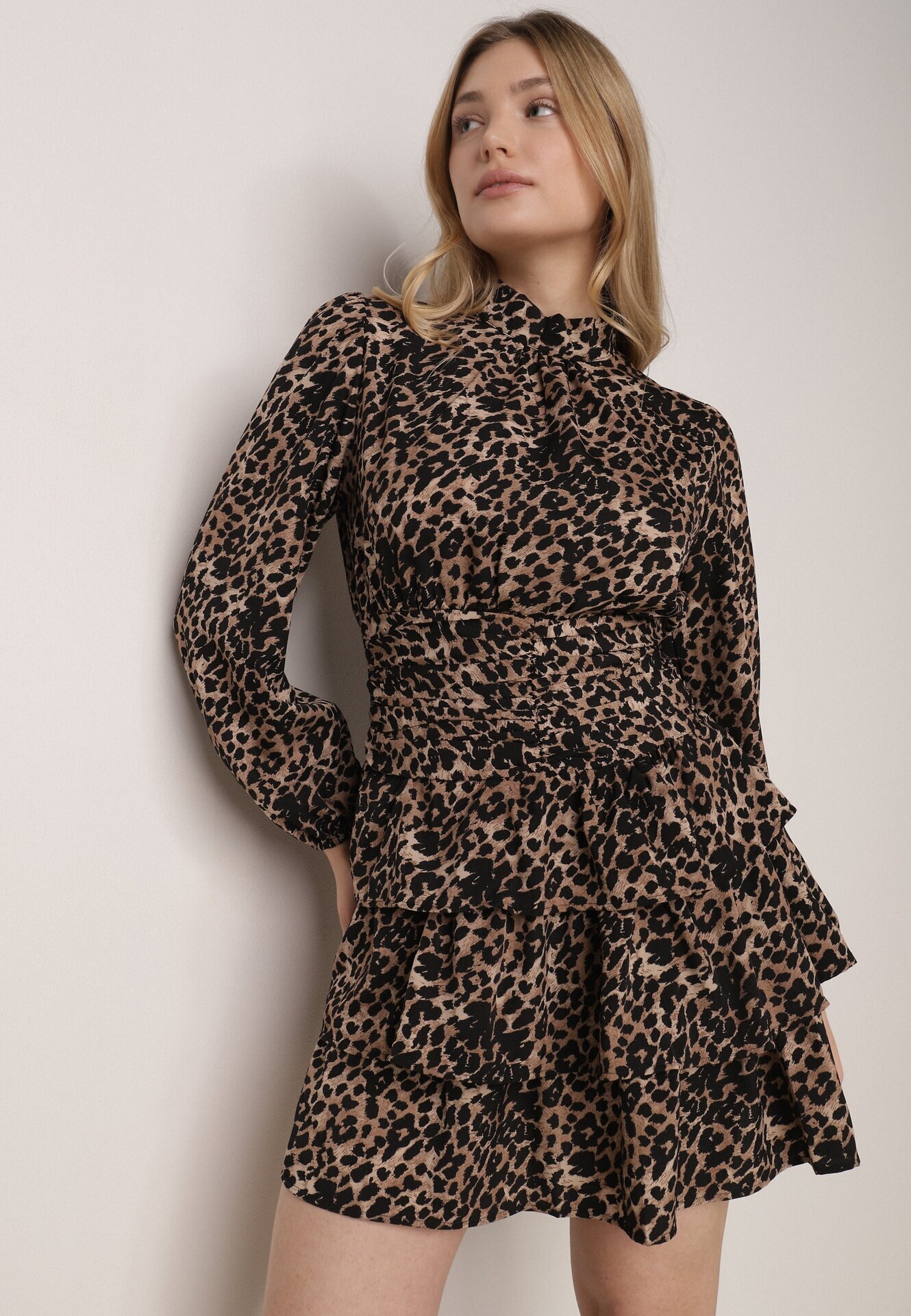 retro & icone Rochie Maro Mini Cloș Cu Pete Decorată Cu Volane Fertta