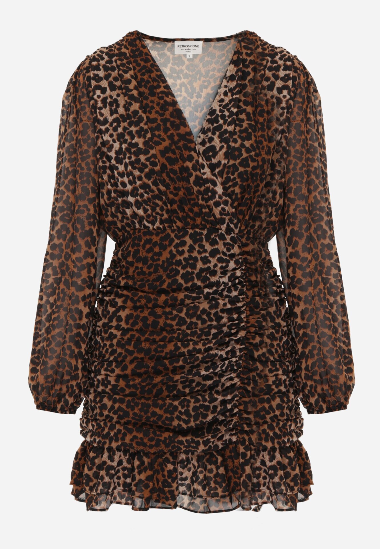 retro & icone Rochie Maro Petrecută cu imprimeu leopard cu încrețituri și volănaș Semiriael