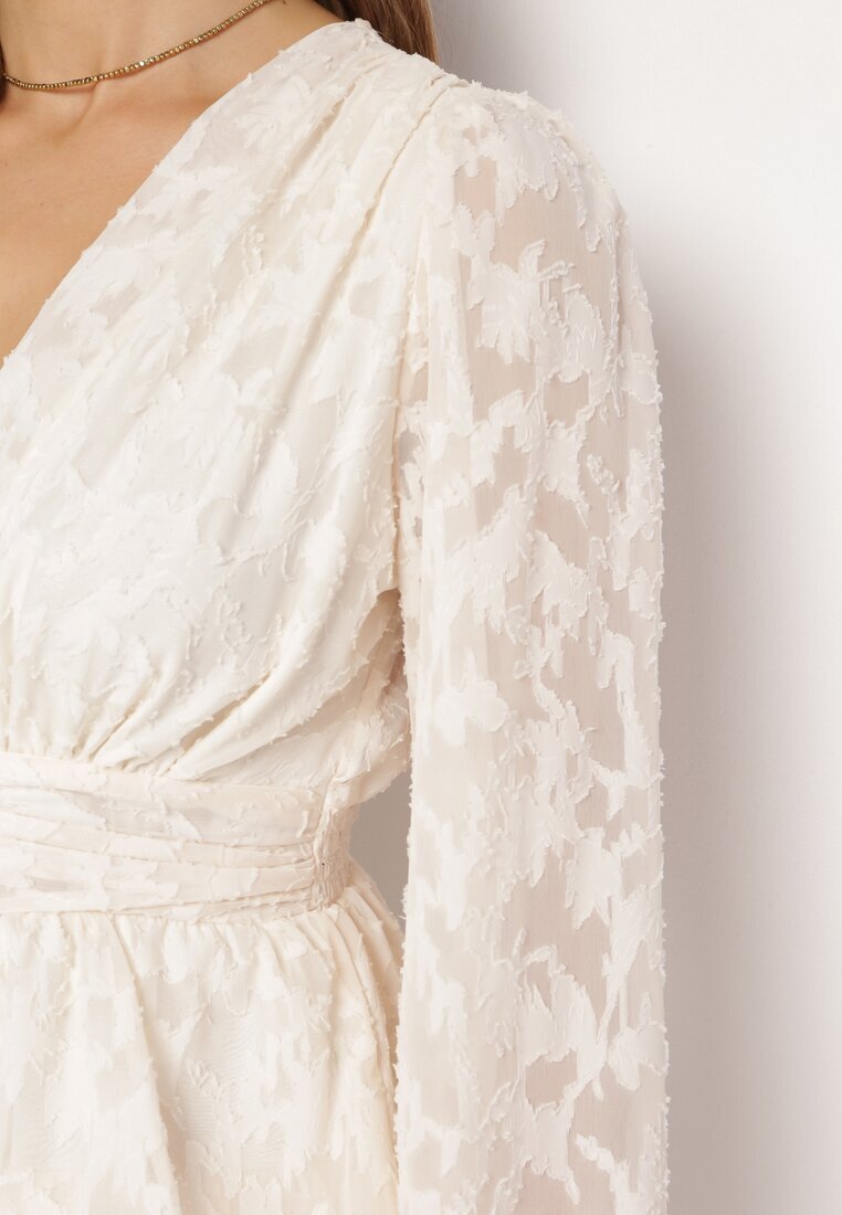 retro & icone Rochie Mini Bej Deschis Cloș cu Încrețituri și Volane Lanevin