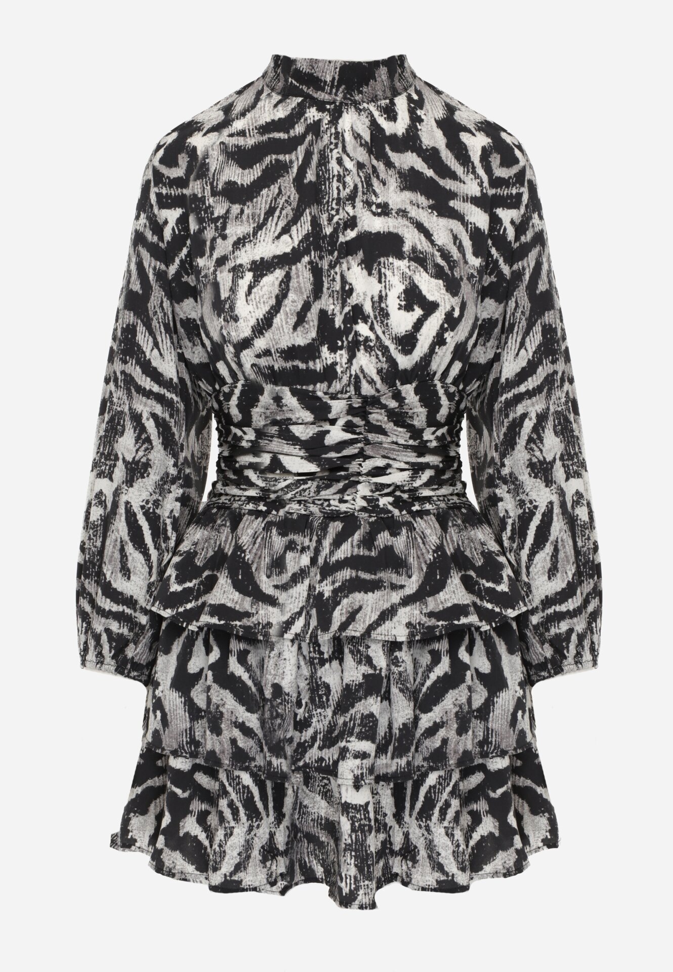 retro & icone Rochie Mini Gri cu Talie Elastică și Volane la Bază Florolin
