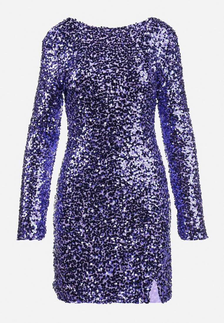 retro & icone Rochie mini mulată mov cu decupaj la spate decorată cu paiete Akorra