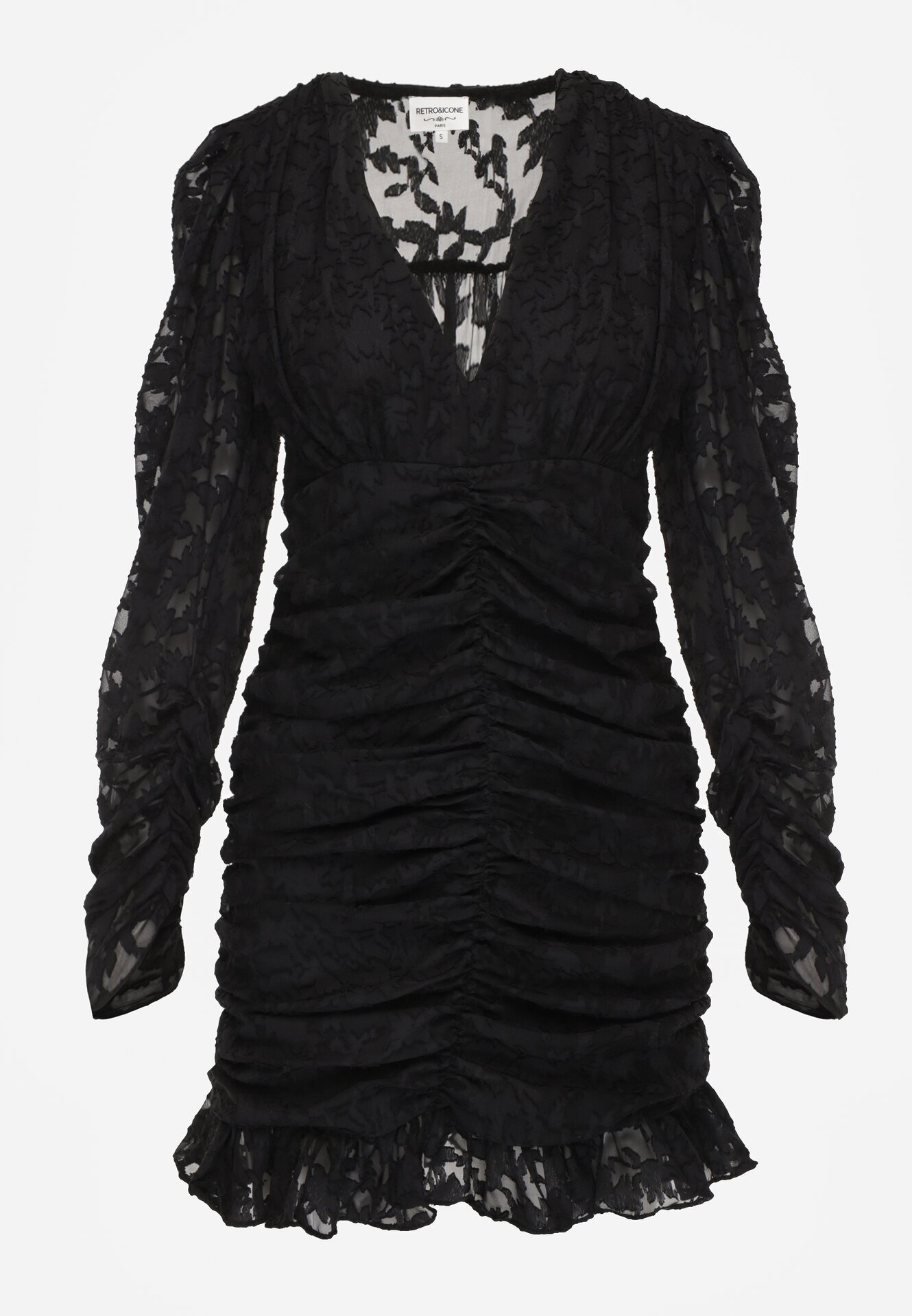 retro & icone Rochie Mini Neagră din Țesătură Plumeti cu Încrețituri Werenia