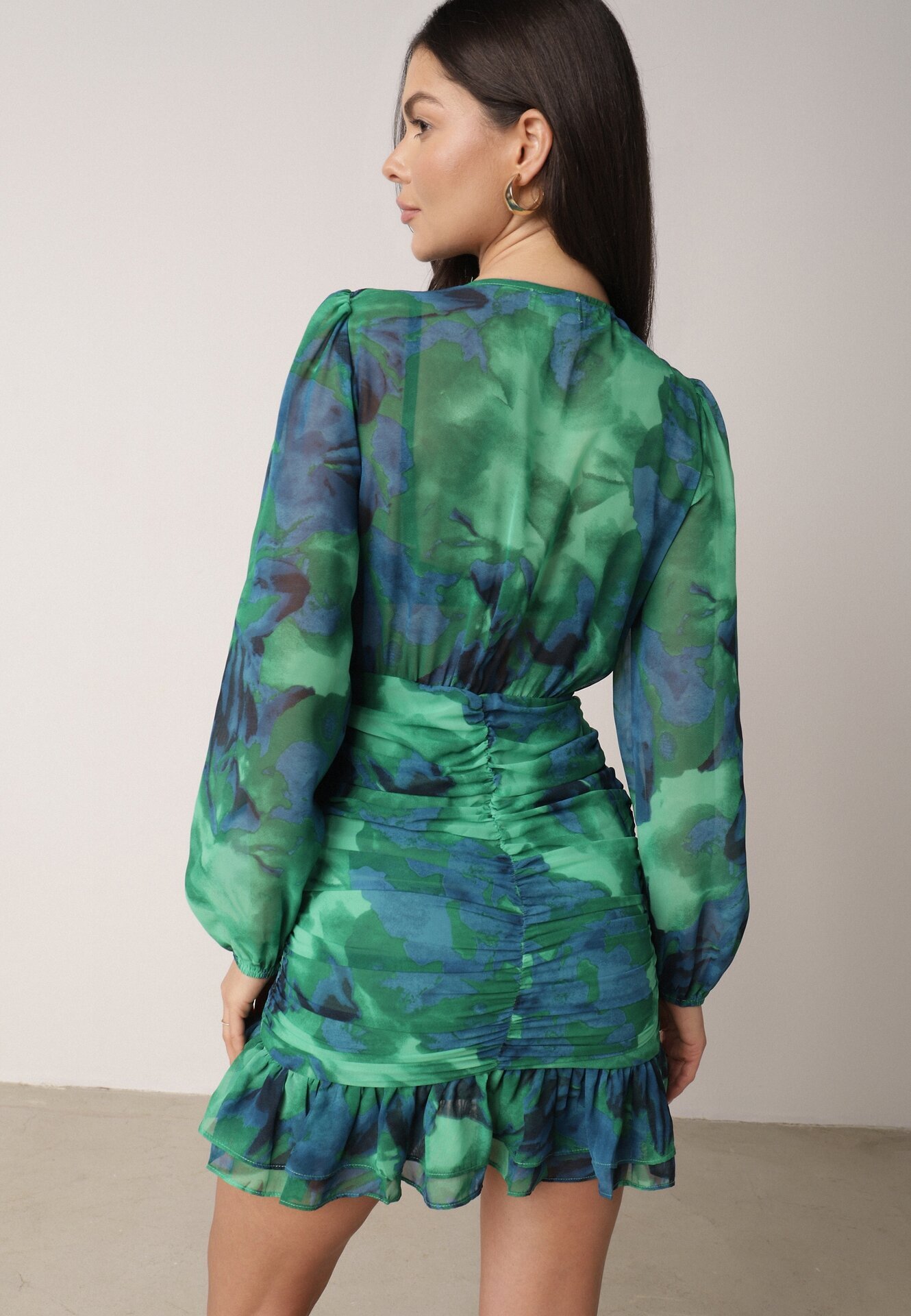 retro & icone Rochie Mini Verde cu tiv drapat cu volan și decolteu petrecut Elissea