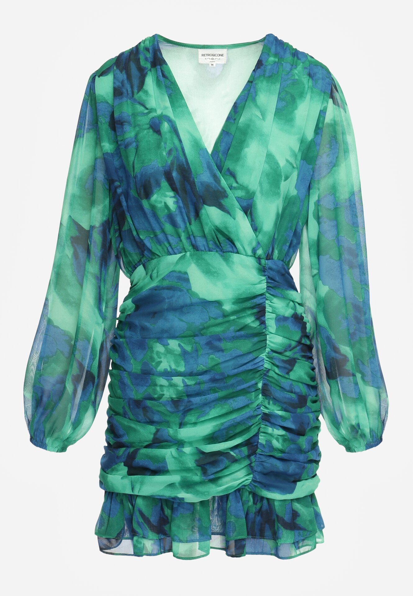 retro & icone Rochie Mini Verde cu tiv drapat cu volan și decolteu petrecut Elissea