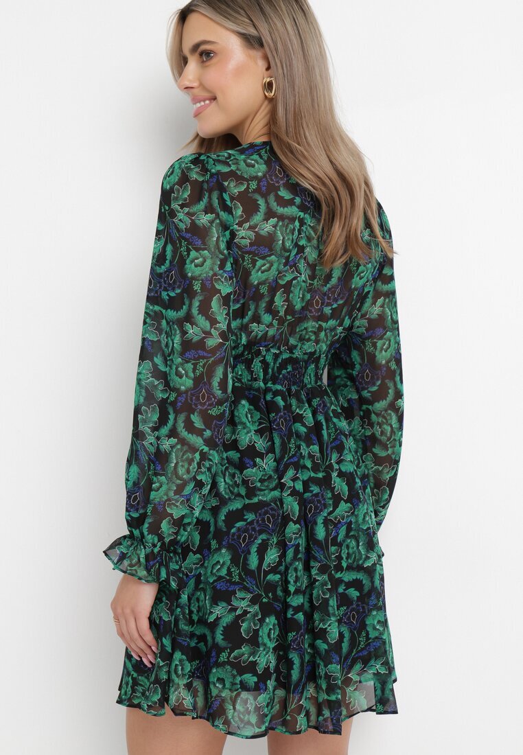 retro & icone Rochie Mini Verde-Negru cu Decolteu Petrecut Elandra