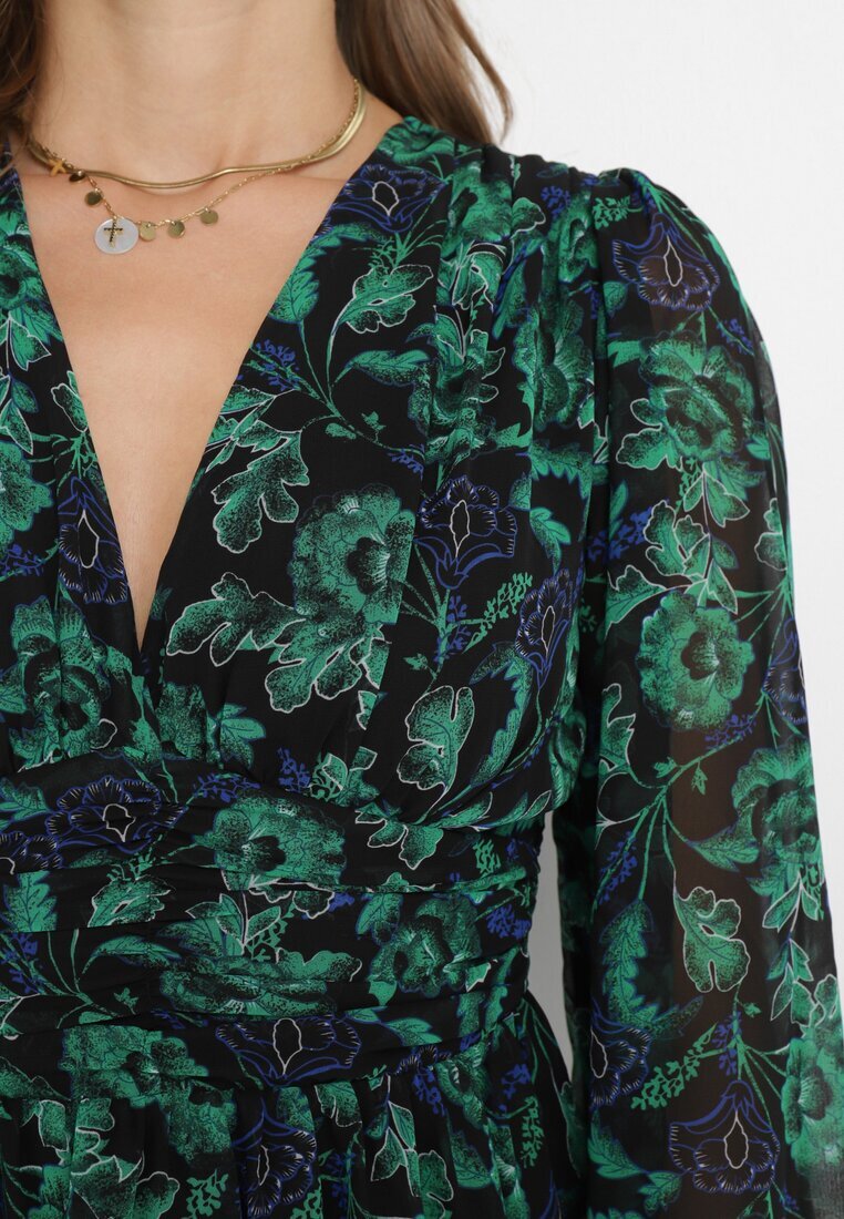 retro & icone Rochie Mini Verde-Negru cu Decolteu Petrecut Elandra
